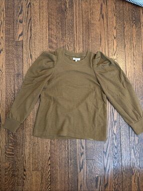 Madewell Olive Green Puff-Sleeve Sweatshirt